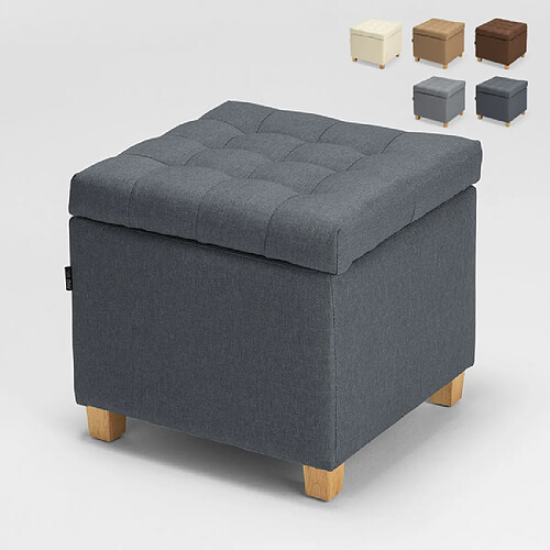 Ahd Amazing Home Design Pouf de rangement avec coussins recouvert de tissu Coffree matelassé, Couleur: Gris foncé