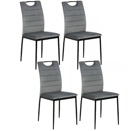 Toilinux Lot de 4 Chaises de salle à manger effet velours et métal - Gris