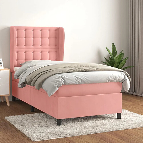 Maison Chic Lit Adulte - Lit simple Lit à sommier tapissier avec matelas moelleux - Meuble de Chambre - Rose 100x200 cm Velours -MN58839