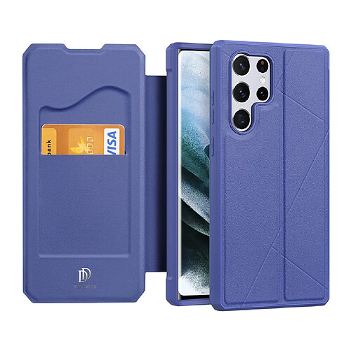 dux ducis skin x etui type bibliotheque pour samsung galaxy s22 ultra bleu