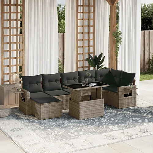 vidaXL Salon de jardin 8 pcs avec coussins gris résine tressée