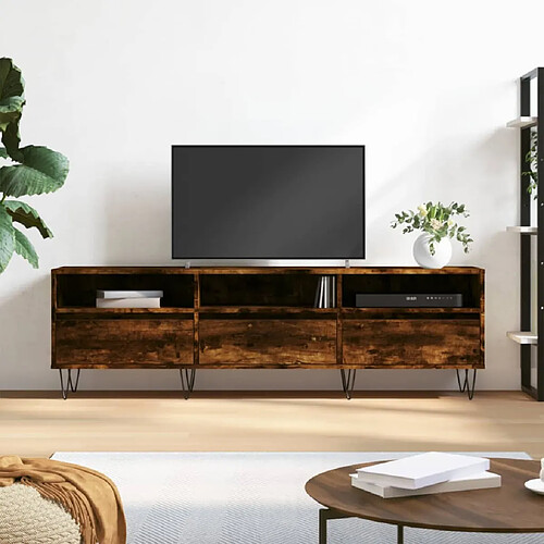 vidaXL Meuble TV chêne fumé 150x30x44,5 cm bois d'ingénierie