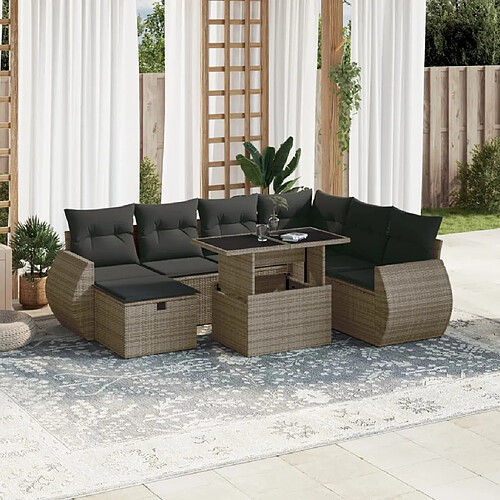 vidaXL Salon de jardin 8 pcs avec coussins gris résine tressée