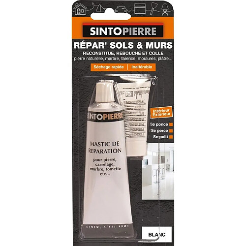 Mastic de réparation pour pierre, carrelage, marbre - Répar’ Sols et Murs - Blanc - 100 Grs - SINTO