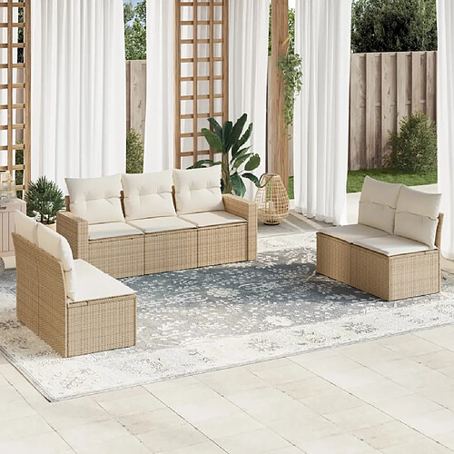 vidaXL Salon de jardin avec coussins 7 pcs beige résine tressée