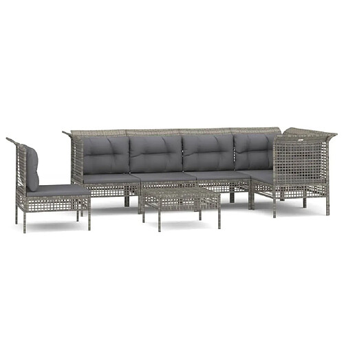 Maison Chic Salon de jardin 7 pcs + coussins - Mobilier/Meubles de jardin - Table et chaises d'extérieur Gris Résine tressée -MN63578