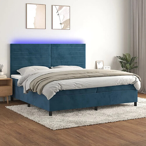 Sommier à lattes LED,Cadre à lattes de lit avec matelas pour Adulte Bleu foncé 200x200 cm -MN29256