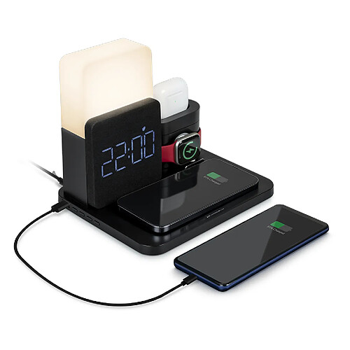 Base de charge 5 en 1 avec Réveil et Lampe Noire Bigben