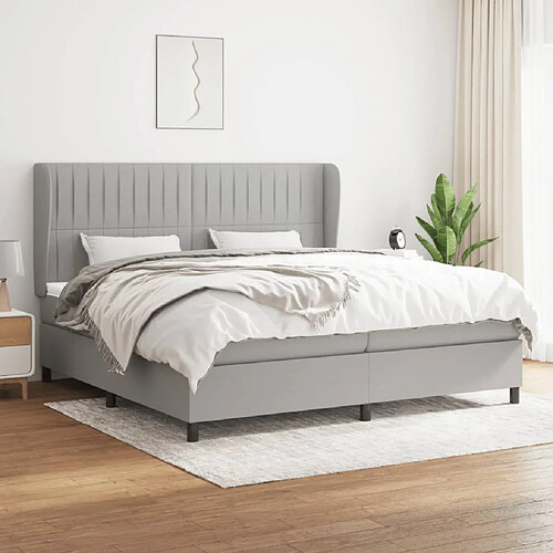 vidaXL Sommier à lattes de lit avec matelas Gris clair 200x200cm Tissu