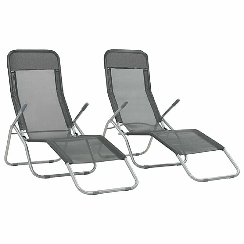 Maison Chic Lot de 2 Chaises longues pliables | Bain de soleil Relax | Transat Textilène Anthracite -GKD40854