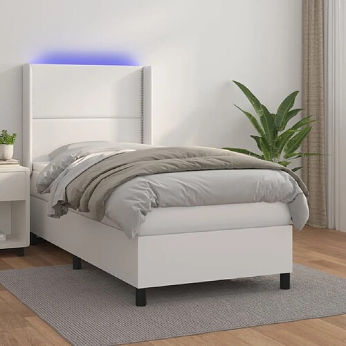 Sommier à lattes et matelas LED,Cadre à lattes de lit pour Adulte Blanc 90x200cm Similicuir -MN71683