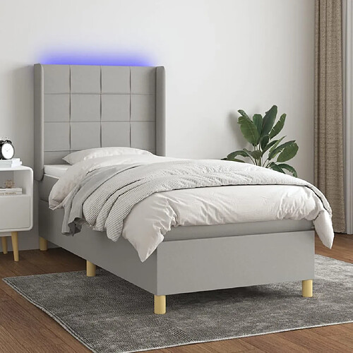 Sommier à lattes et matelas LED,Cadre à lattes de lit pour Adulte Gris clair 100x200 cm Tissu -MN80662