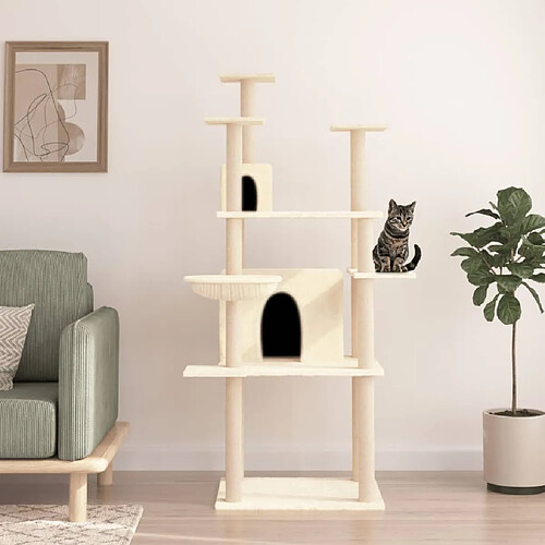 vidaXL Arbre à chat avec griffoirs en sisal Crème 166 cm