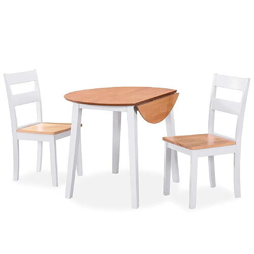 vidaXL Ensemble de salle à manger 3 pcs MDF et hévéa Blanc