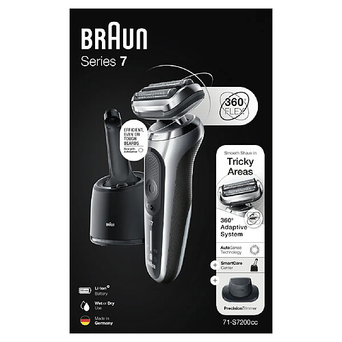 Braun - Rasoir Électrique Series 7 71-S7200cc - Avec Tondeuse De Précision &amp; Centre SmartCare - Argent