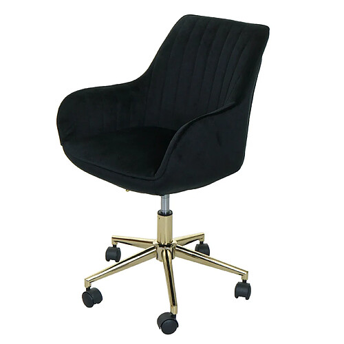 Decoshop26 Chaise de bureau pivotante assise en velours noir avec accoudoir base dorée 04_0006208