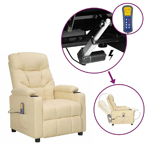 vidaXL Fauteuil de massage Crème Tissu