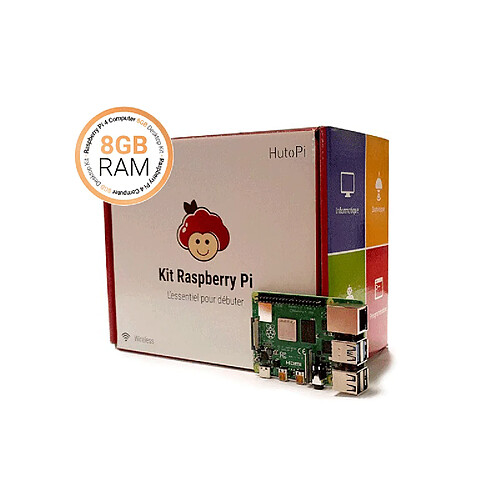 Kit de démarrage Starter Raspberry Pi 4 version 8 GO avec boîtier, carte et connectiques - RASPBERRY