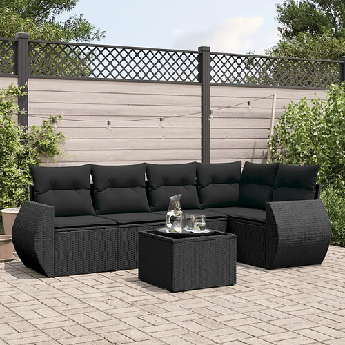 vidaXL Salon de jardin 6 pcs avec coussins noir résine tressée