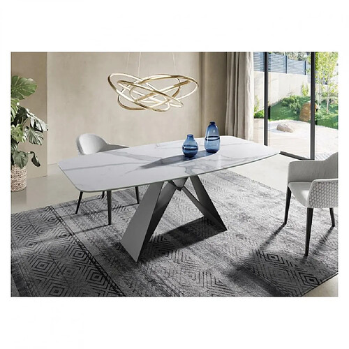 Inside 75 Table repas INFINITY 8 couverts 200 x 100 x 76 cm pied métal noir plateau céramique blanc