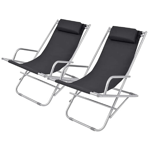 vidaXL Chaises inclinables de terrasse lot de 2 Acier Noir