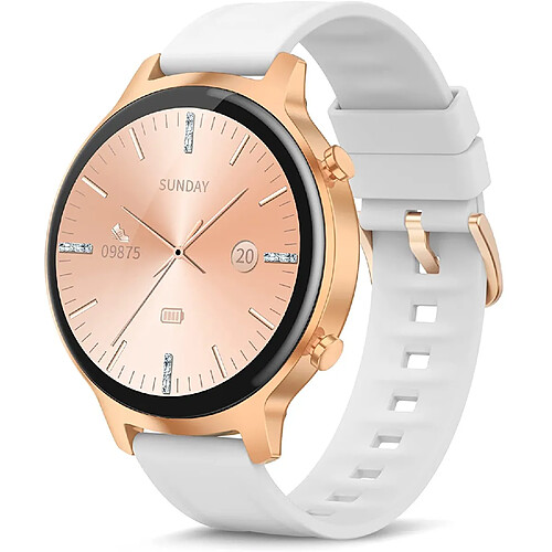 Chrono Montre Connectée Femmes Homme, Smartwatch de Écran Tactile de 1,3", Montres Intelligente IP68 avec Cardiofrequencemetre, Moniteur de Sommeil, Podomètre, Tracker d'Activité pour iOS/Android,Blanc