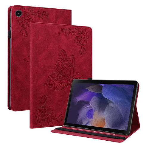 Etui en PU motif de papillons et de fleurs avec support et porte-cartes, rouge pour votre Realme Pad