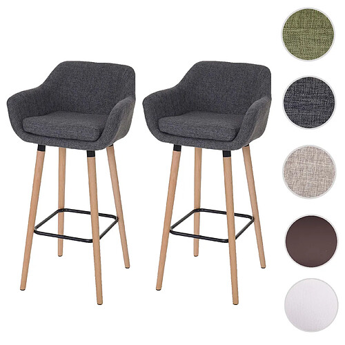 Mendler 2x Tabouret de bar Malmö T381 ~ tissu, gris