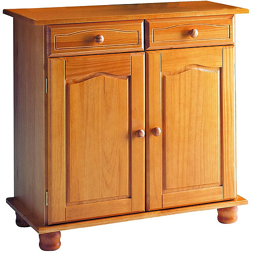 Pegane Buffet 2 portes en pin massif coloris miel - Longueur 88 x Profondeur 42 x Hauteur 86 cm