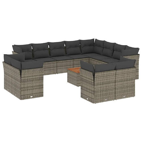 Maison Chic Salon de jardin avec coussins 13 pcs, Ensemble Tables et chaises de jardin, gris résine tressée -GKD236937