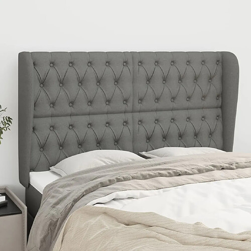 vidaXL Tête de lit avec oreilles Gris foncé 163x23x118/128 cm Tissu