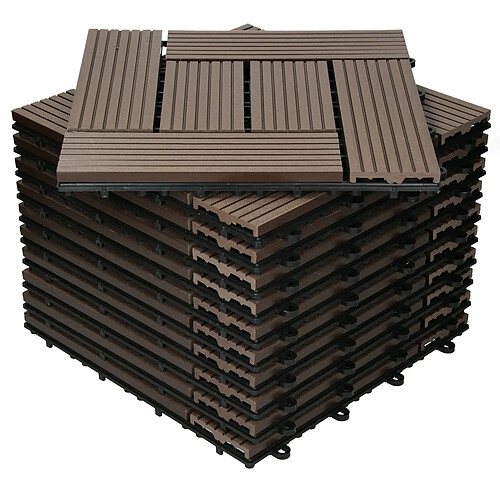 ECD Germany WPC Carreaux de Terrasse 30x30 cm - 22 Pièces par 2m² - avec Aspect Mosaïque - Marron Foncé - Dalles avec Système de Drainage - pour Patio Jardin Piscine - Carreaux de Sol Extérieur