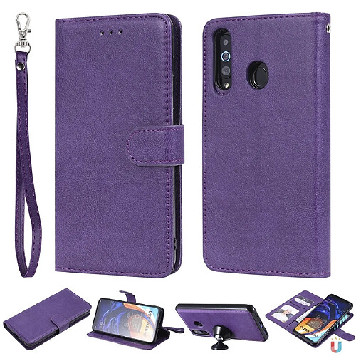 Wewoo Housse Coque Pour Galaxy A60 Étui de protection à rabat horizontal de couleur unie avec support et fentes cartes et portefeuille et cadre photo et lanière violet