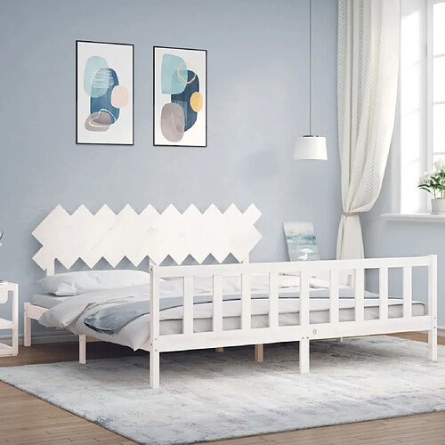 Maison Chic Lit adulte - Cadre Structure de lit avec tête de lit Contemporain blanc 200x200 cm bois massif -MN57782