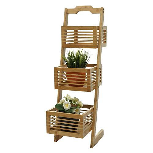 Mendler Étagère HWC-M21, Étagère sur pied Étagère de salle de bain avec 3 paniers, bambou 77x23x30cm