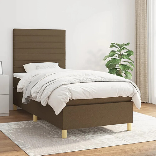 Maison Chic Lit Adulte - Lit simple Lit à sommier tapissier avec matelas moelleux - Meuble de Chambre - Marron foncé 80x200 cm -MN32040