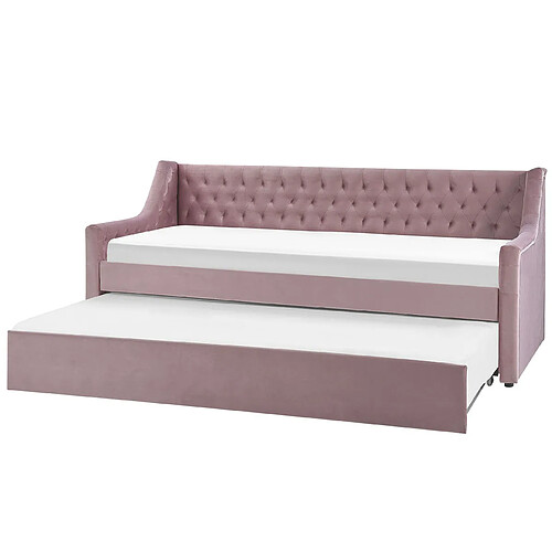 Beliani Lit gigogne en velours rose 90 x 200 cm MONTARGIS