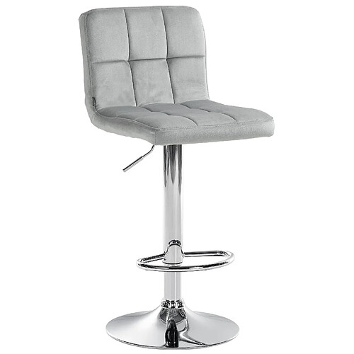 Decoshop26 Tabouret de bar chaise haute x 1 avec coutures décoratives carrées assise en velours gris pieds en métal chromé 10_0005326