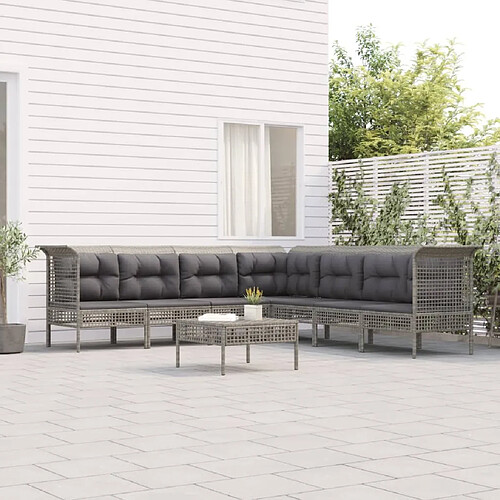 vidaXL Salon de jardin 8 pcs avec coussins Gris Résine tressée