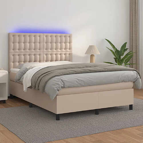 vidaXL Sommier à lattes de lit avec matelas LED Cappuccino 140x190 cm