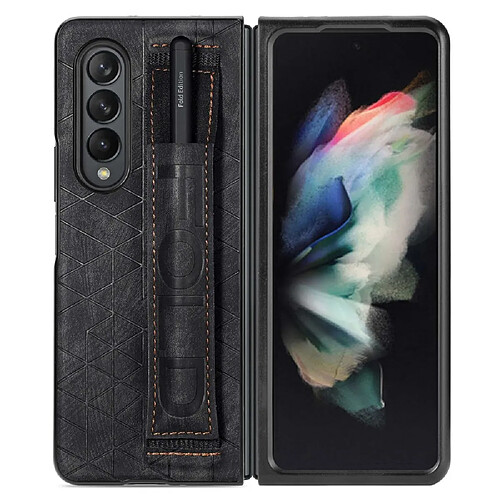 Coque en TPU + PU anti-rayures avec porte-stylo élastique pour votre Samsung Galaxy Z Fold3 5G - noir