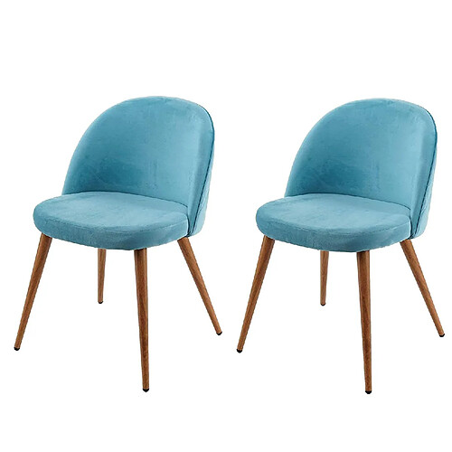 Decoshop26 Lot de 2 chaises de salle à manger tissu velours bleu en bois style rétro CDS04419