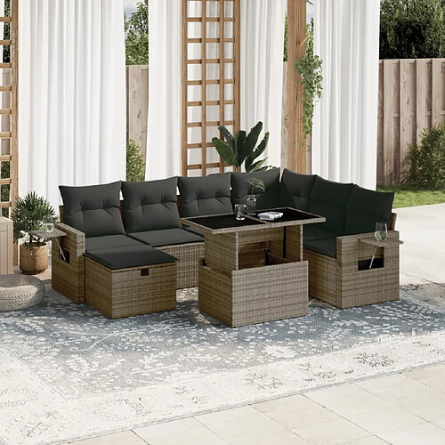 vidaXL Salon de jardin 8 pcs avec coussins gris résine tressée