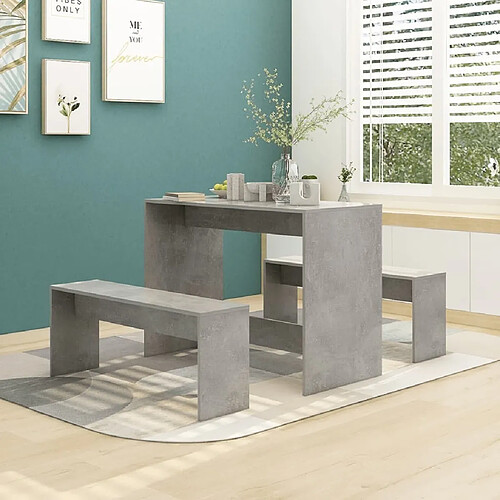 Ensemble salle à manger de jardin 3 pcs,Table et chaise à dîner Gris béton Aggloméré -MN94292