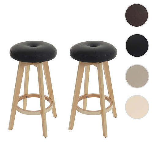 Mendler Lot de 2 tabourets de bar Navan, chaise de bar tabouret de bar, bois similicuir pivotant ~ noir, pieds clairs