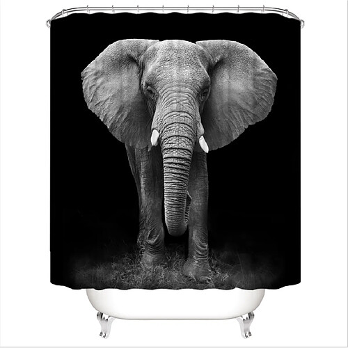 Universal Fond noir Éléphant africain Imprimé léopard Style lion Set de rideaux de douche Animaux sauvages Imprimé salle de bains Décoration maison Garçon Cadeau Rideaux |(Le noir)