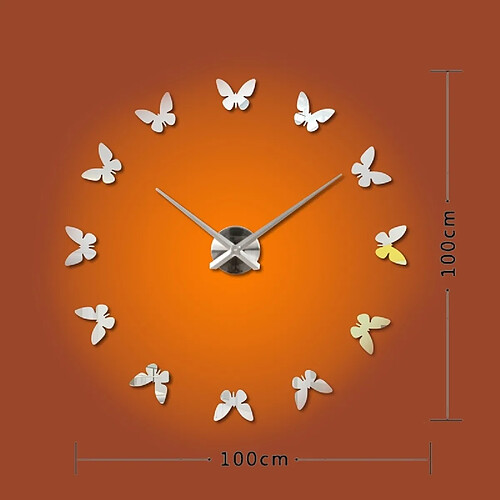 Wewoo Horloges DIY argent Chambre Décoration de la maison sans cadre en forme de papillon grand bricolage Wall Sticker Mute horloge, taille: 100 * 100 cm