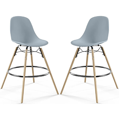 ICONIK INTERIOR Tabouret de Bar - Design Scandinave - Pieds en Bois - Lot de 2 - Skögur Gris clair