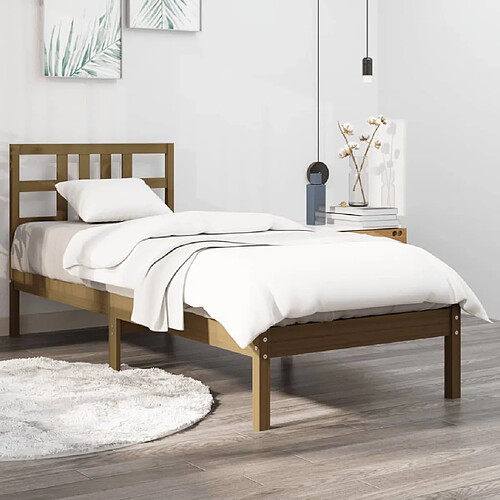 vidaXL Cadre de lit sans matelas marron miel 100x200 cm bois massif