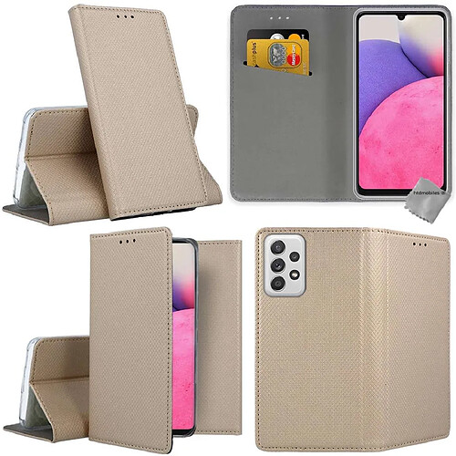 Htdmobiles Housse etui portefeuille avec coque intérieure en silicone pour Samsung Galaxy A33 5G + verre trempe - OR MAGNET